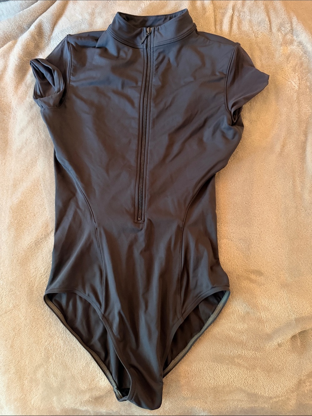 Bloch gray leotard dance cap sleeves zip front Ffion